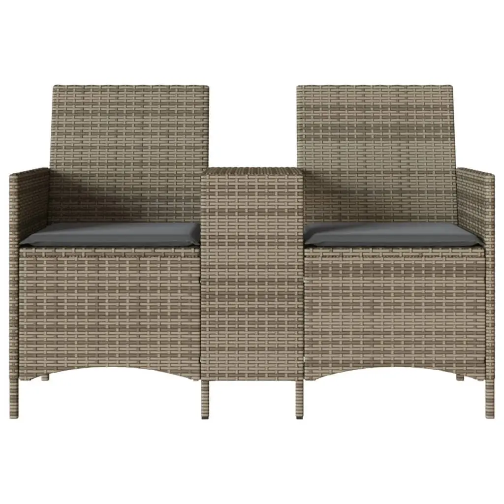Garden Sofa 2-Seater Outdoor Poly Rattan Patio Couch with Table and Cushions Grey