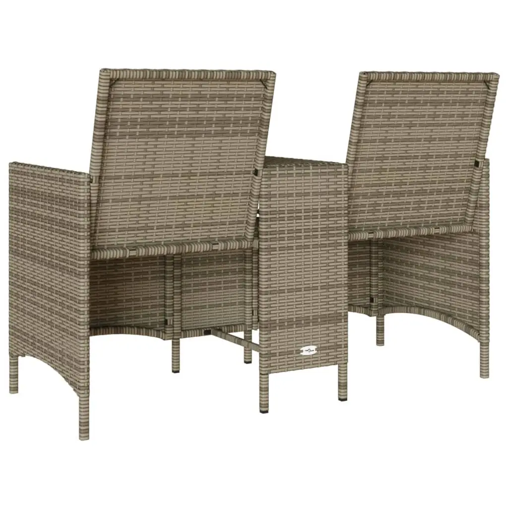 Garden Sofa 2-Seater Outdoor Poly Rattan Patio Couch with Table and Cushions Grey
