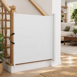 Retractable Pet Gate White 102.5x125 cm Dog Safety Barrier Portable Indoor Fence