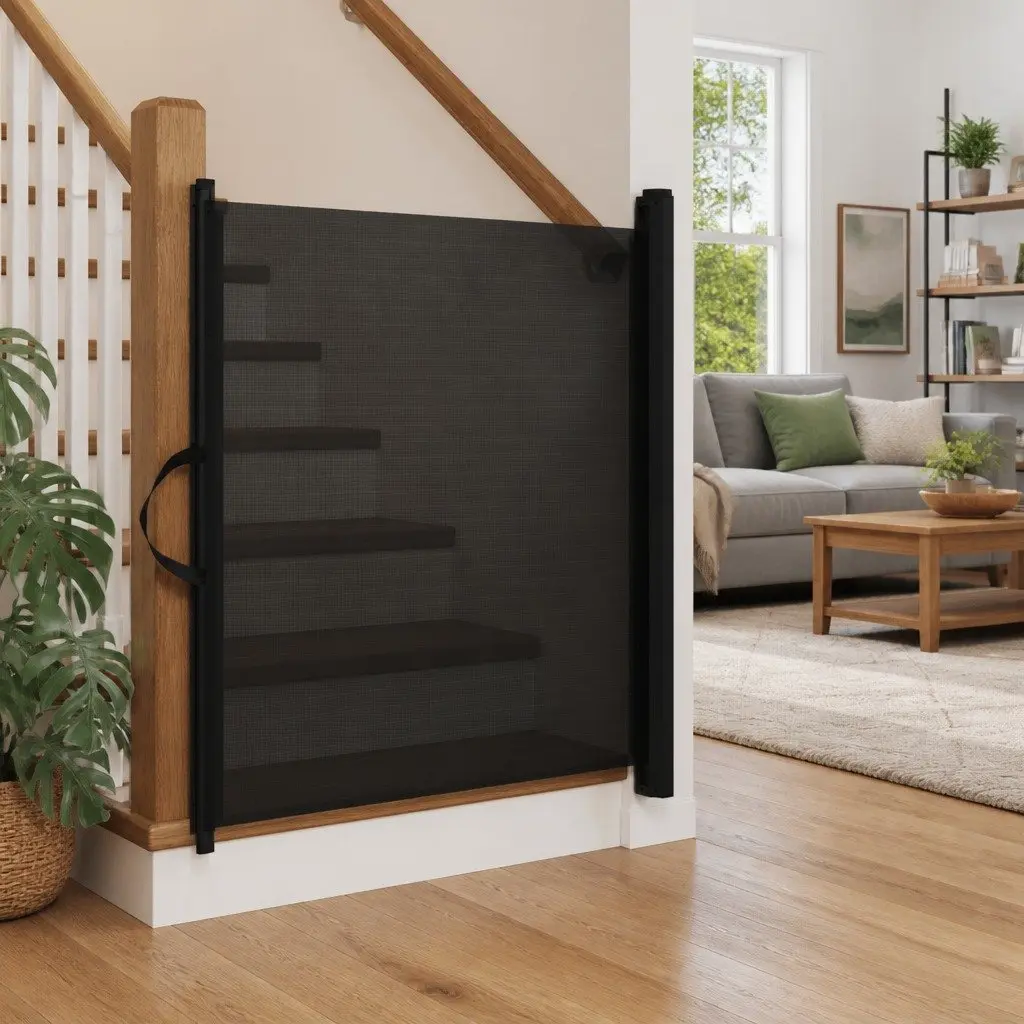 Retractable Pet Gate Safety Fence 102.5 x 125 cm Black