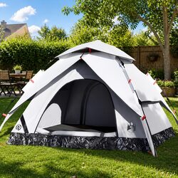 Camping Tent Dome 4-Person White Blackout Fabric Quick Release Setup