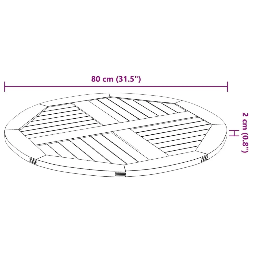 Round Solid Wood Table Top Ø80 cm Acacia Wooden Dining Garden Replacement Brown