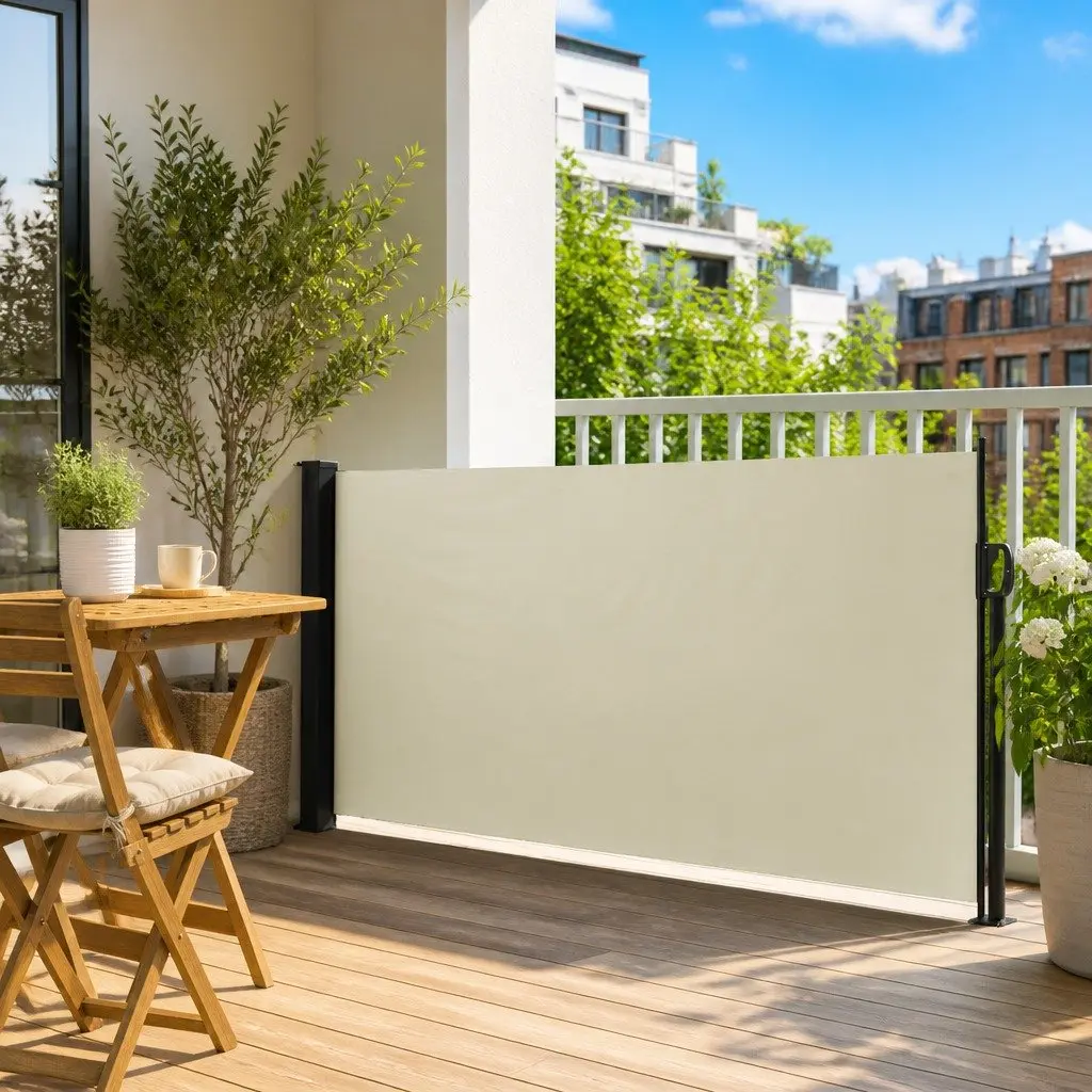 Retractable Side Awning Privacy Screen 100 x 300 cm Cream Outdoor Balcony Terrace Patio