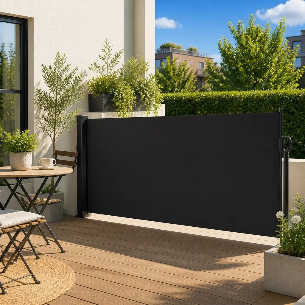 Retractable Side Awning Outdoor Privacy Screen 117x300cm Black