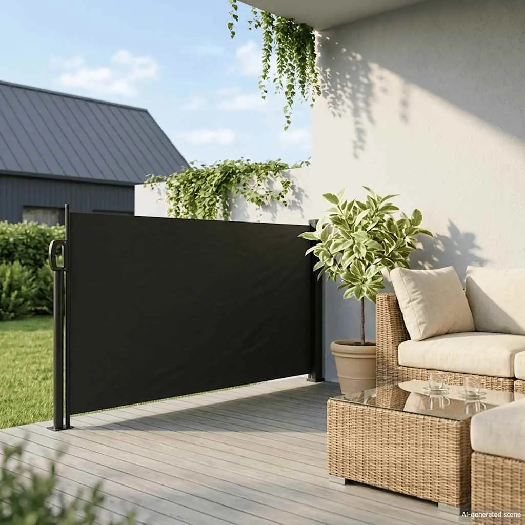 Retractable Side Awning Outdoor Privacy Screen 117x300cm Black