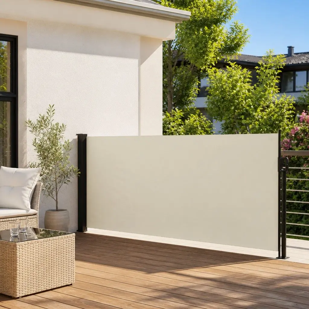 Retractable Side Awning Privacy Screen 117x300cm Cream Garden Patio Balcony