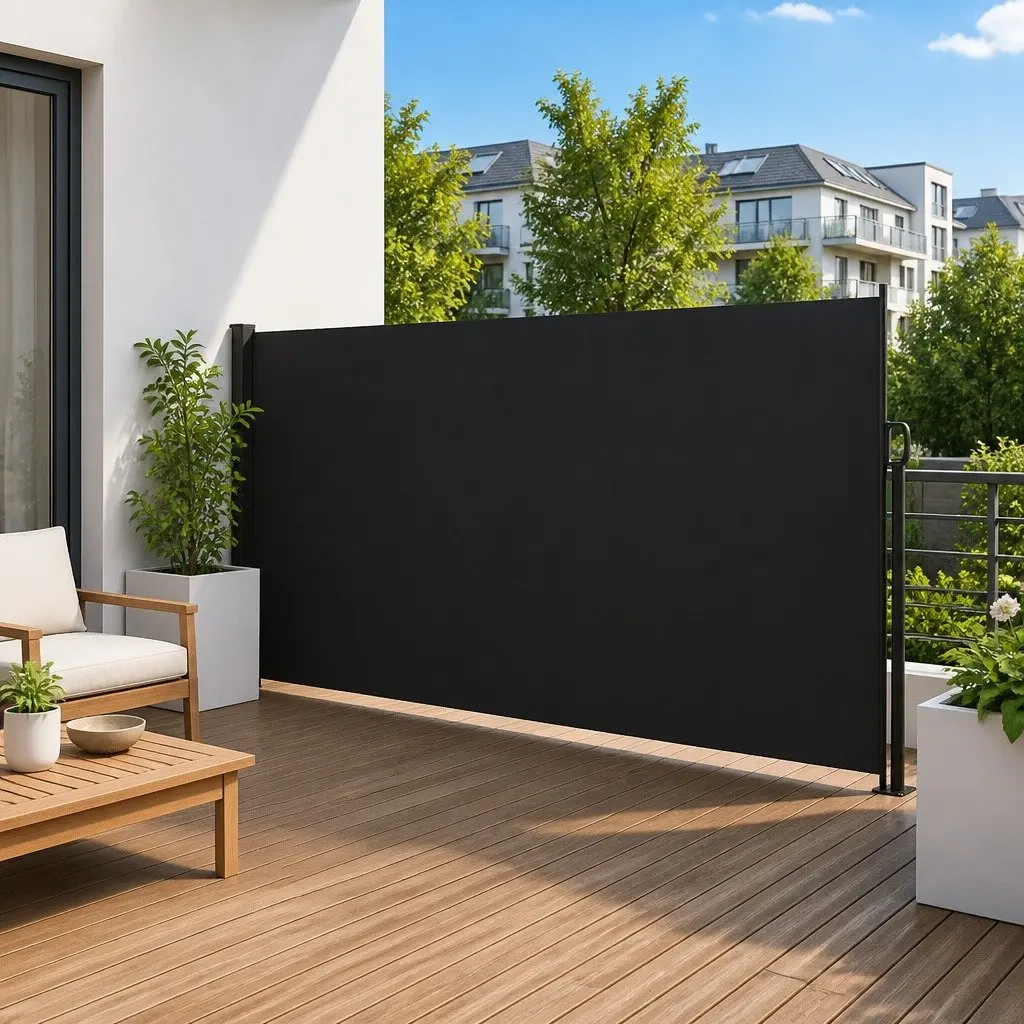 Retractable Side Awning Outdoor Privacy Screen 180x300cm Black
