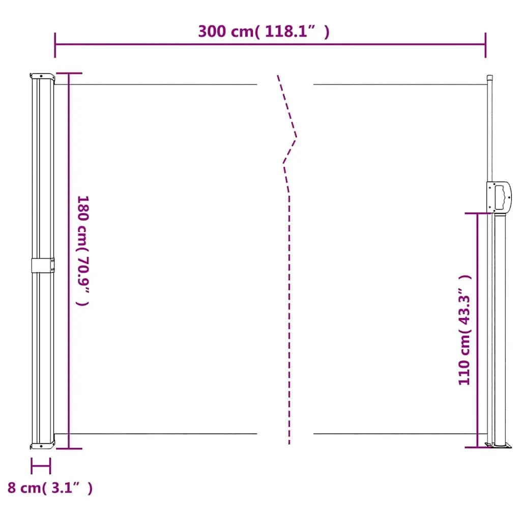 Retractable Side Awning Outdoor Privacy Screen 180x300cm Cream