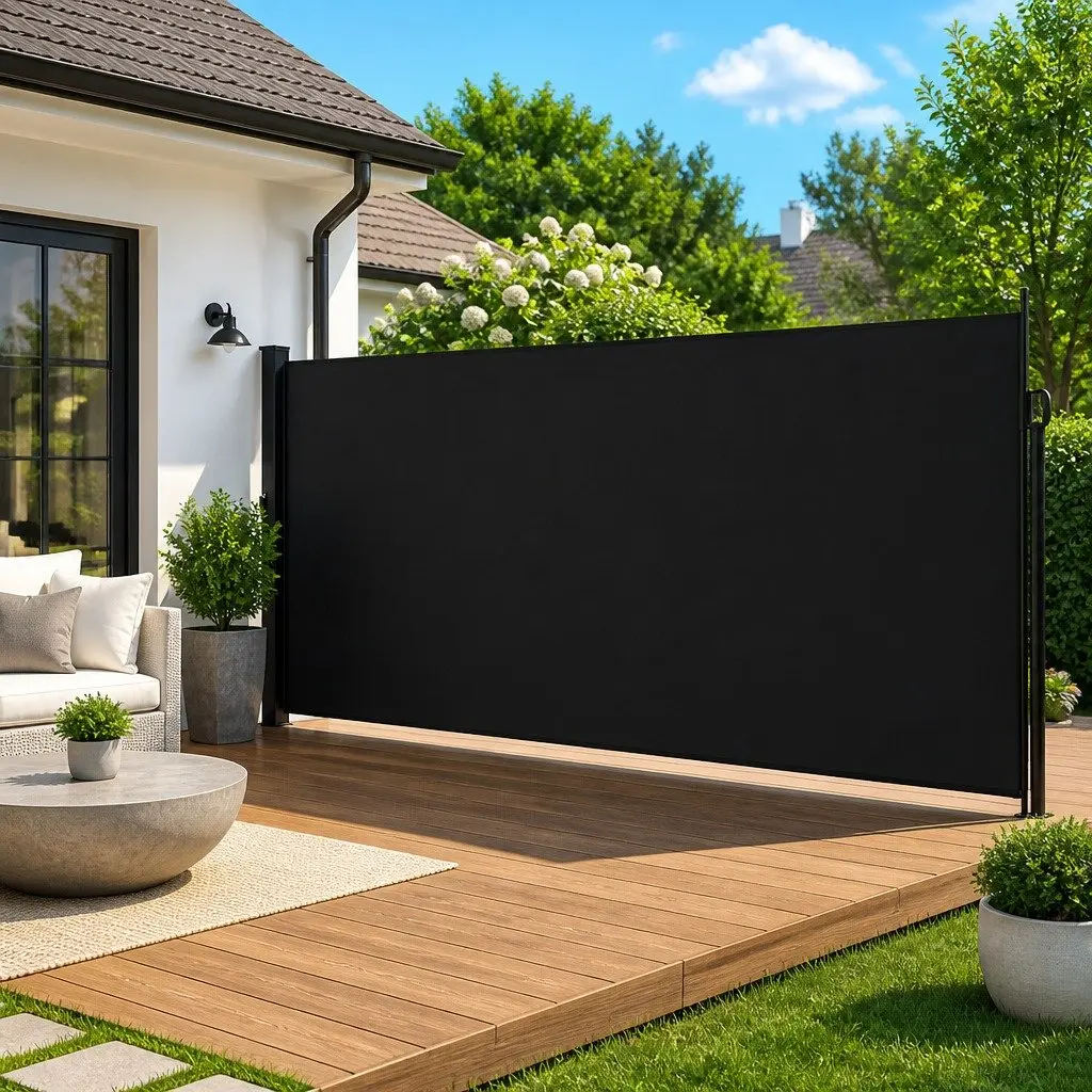 Retractable Side Awning Privacy Screen 220x300 cm Black Garden Patio Balcony