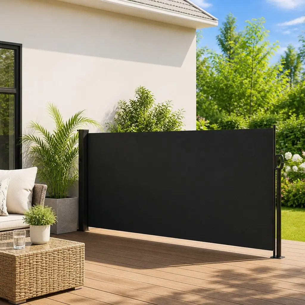 Retractable Side Awning Privacy Screen 100x500cm Black Outdoor Shade