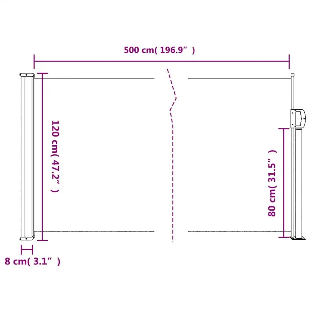 Retractable Side Awning Privacy Screen 120x500cm Black Garden Patio Balcony