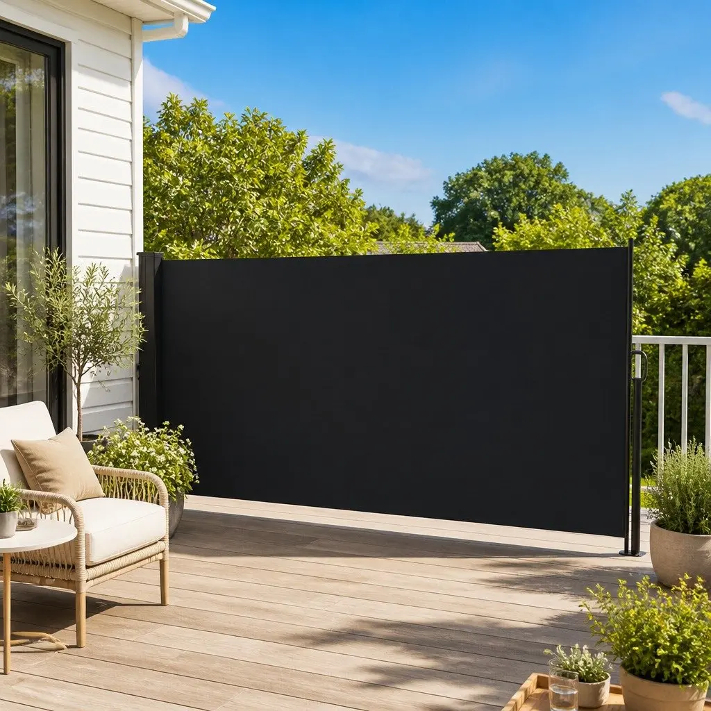 Retractable Awning Privacy Screen Black 160x500cm Outdoor Garden Patio Shade