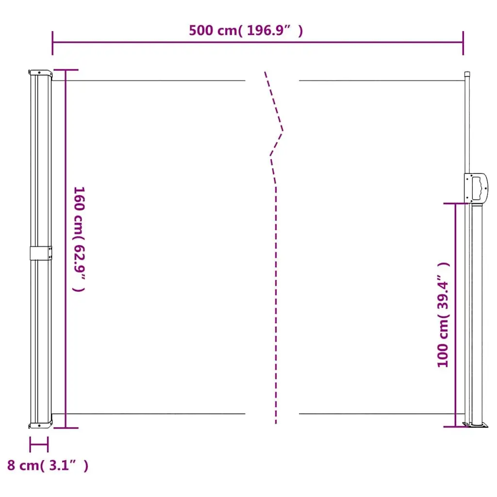 Retractable Awning Privacy Screen Black 160x500cm Outdoor Garden Patio Shade