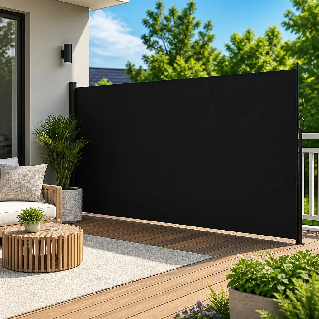 Retractable Side Awning Privacy Screen 200x500 cm Black Garden Outdoor Patio