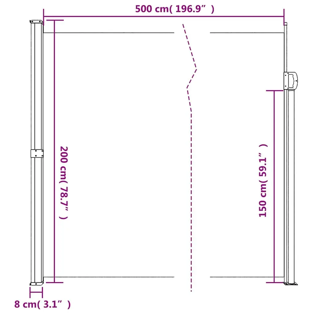 Retractable Side Awning Garden Privacy Screen 200x500cm Taupe