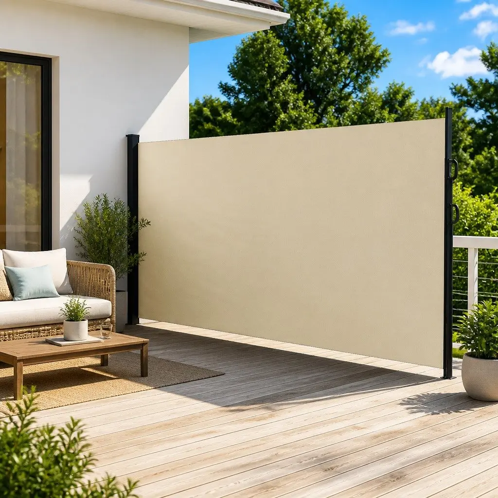 Retractable Side Awning Cream 220x500cm Outdoor Privacy Screen Garden Patio
