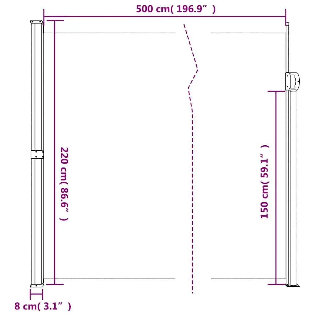 Retractable Side Awning Outdoor Privacy Screen 220 x 500 cm Anthracite