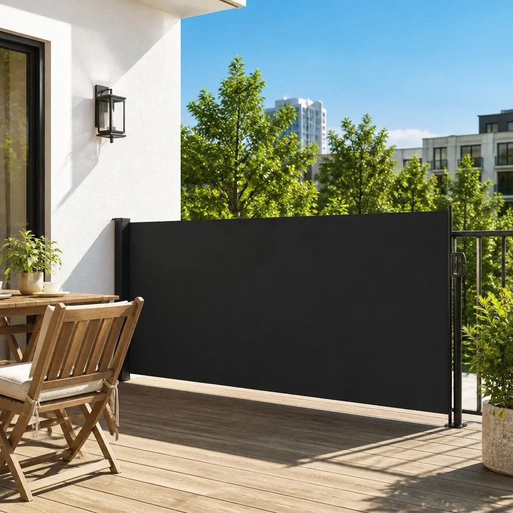 Retractable Side Awning Privacy Screen 120x600cm Black Outdoor Garden Balcony
