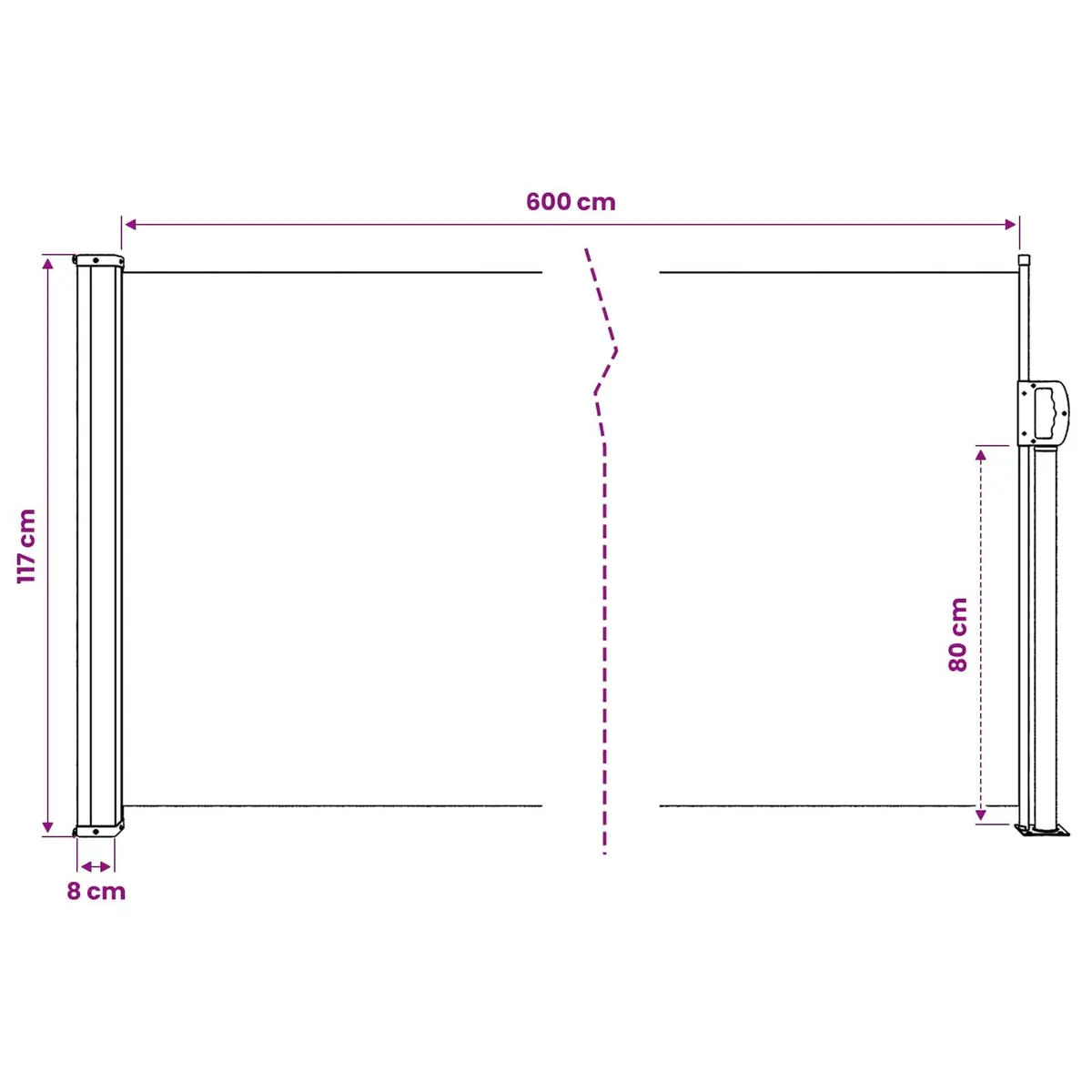 Retractable Side Awning Privacy 120x600 cm Cream Patio Balcony Terrace Garden