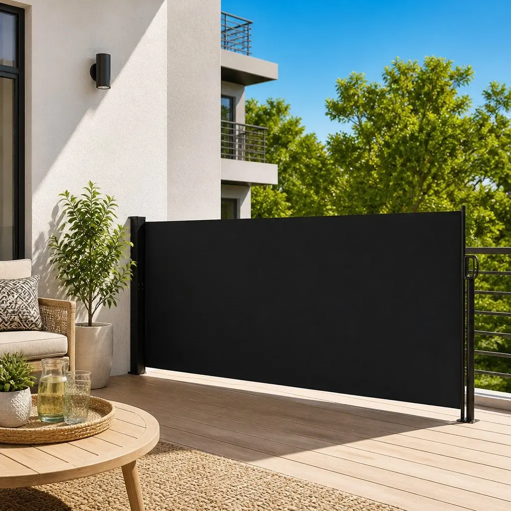 Retractable Side Awning Privacy Screen 140x600 cm Black Outdoor Patio Balcony