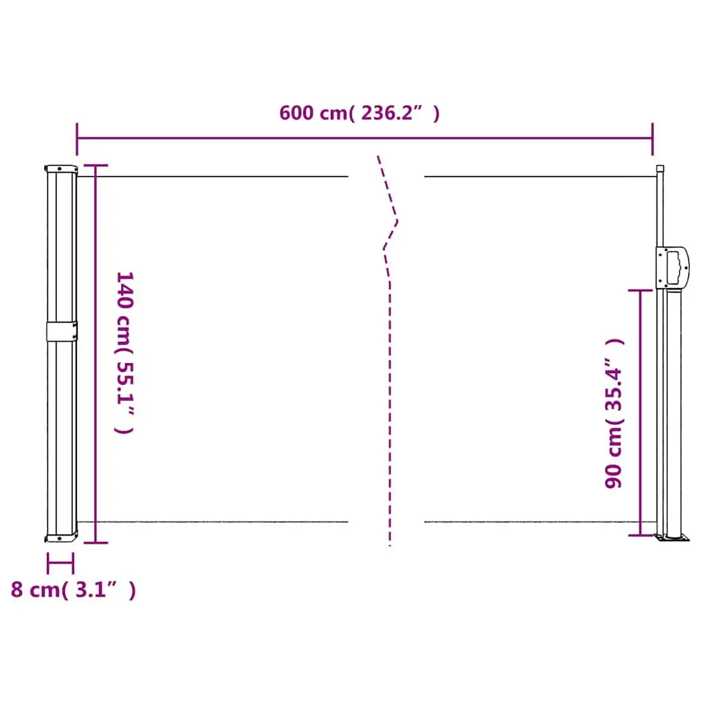Retractable Side Awning Privacy Screen 140x600 cm Black Outdoor Patio Balcony