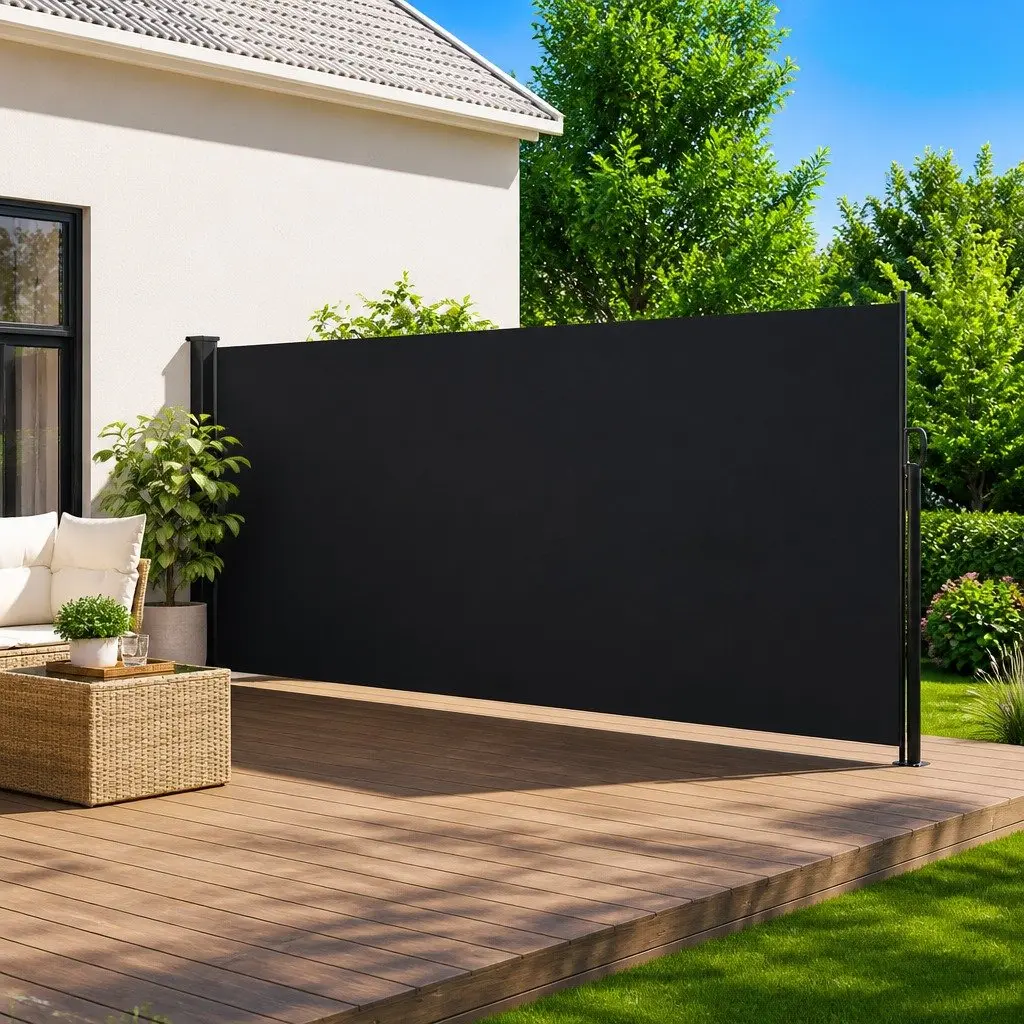 Retractable Side Awning Outdoor Privacy Screen 160x600 cm Black