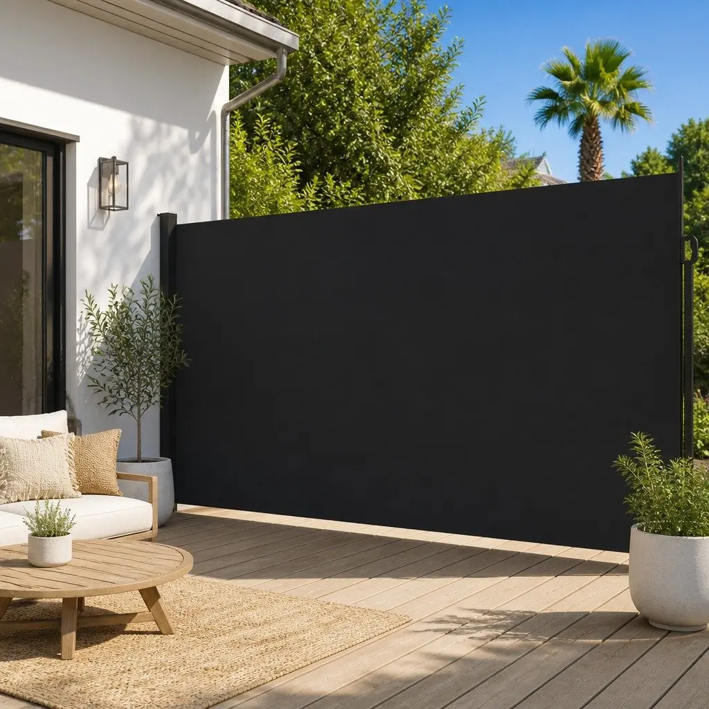 Retractable Side Awning Outdoor Privacy Screen 200x600cm Black