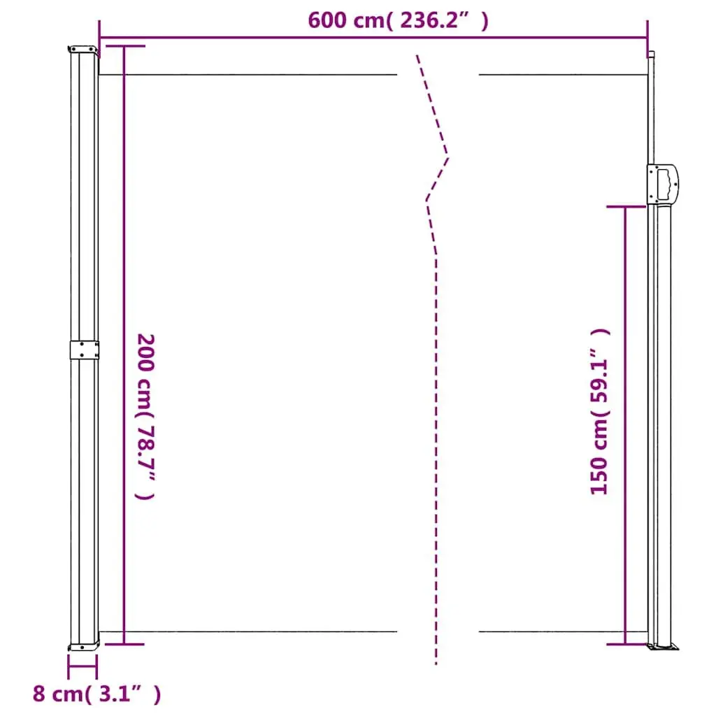 Retractable Side Awning Privacy Screen Garden Shade 200 x 600 cm Cream