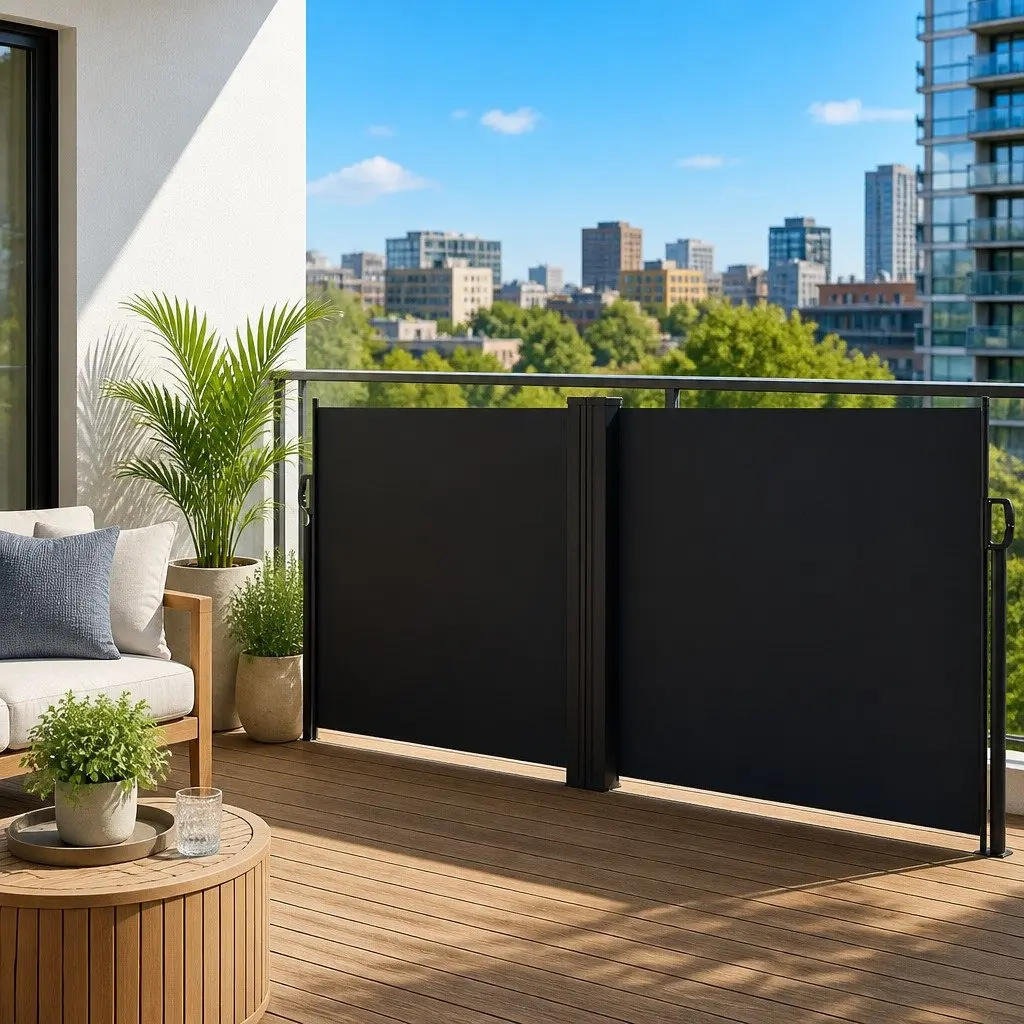Retractable Side Awning Privacy Screen 100x1000cm Black Garden Patio Balcony