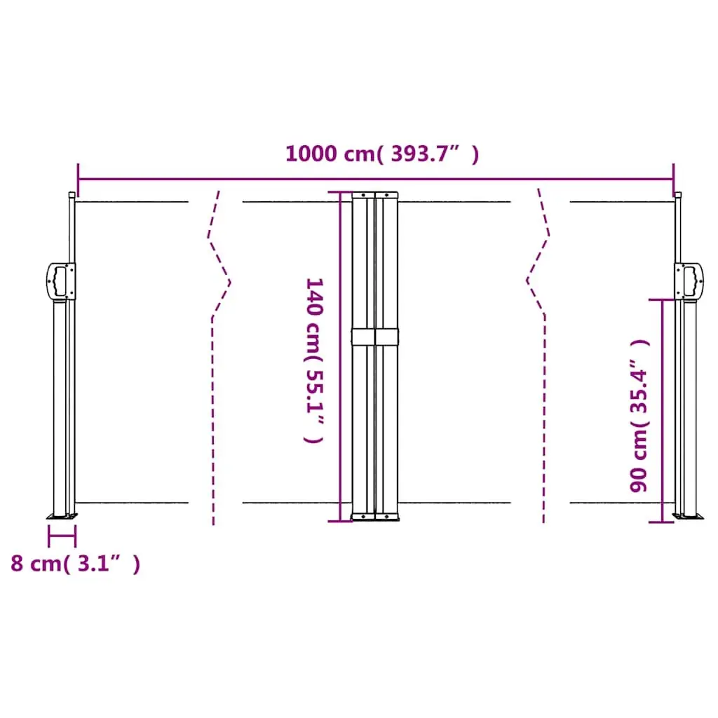Retractable Side Awning Privacy Screen 140x1000 cm Black Garden Patio Balcony