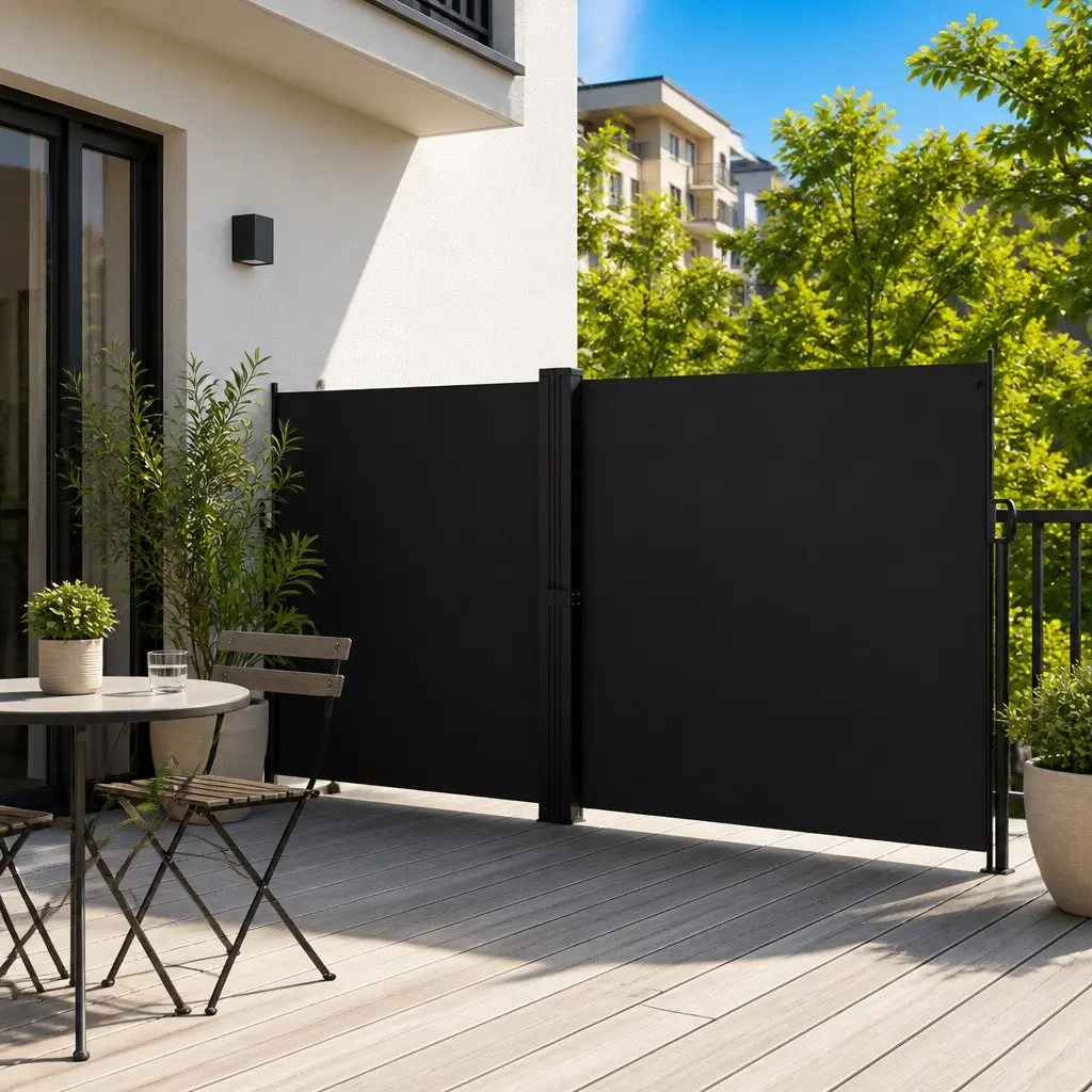 Retractable Side Awning Privacy Screen 160x1000cm Black Garden Patio Balcony