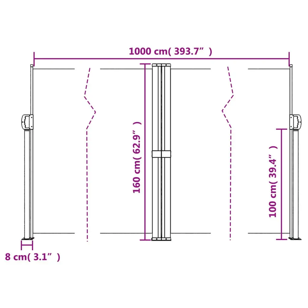 Retractable Side Awning Privacy Screen 160x1000cm Black Garden Patio Balcony