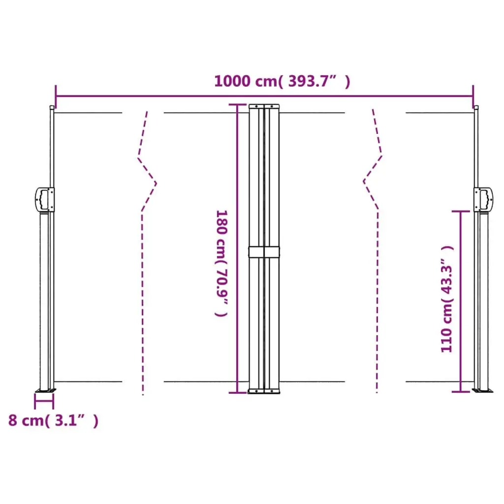 Retractable Side Awning Outdoor Privacy 180x1000cm Black