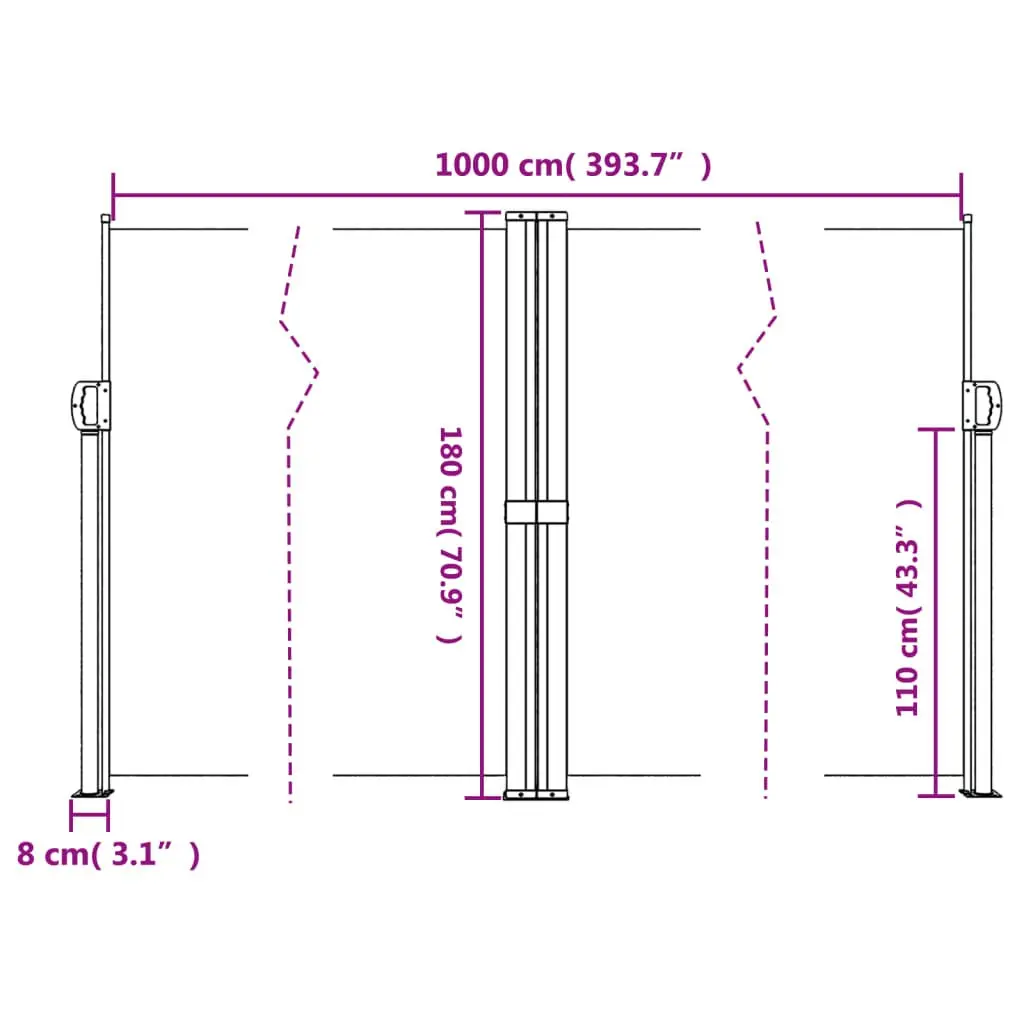 Retractable Side Awning Privacy Screen 180 x 1000 cm Anthracite Outdoor Garden Balcony Terrace Patio