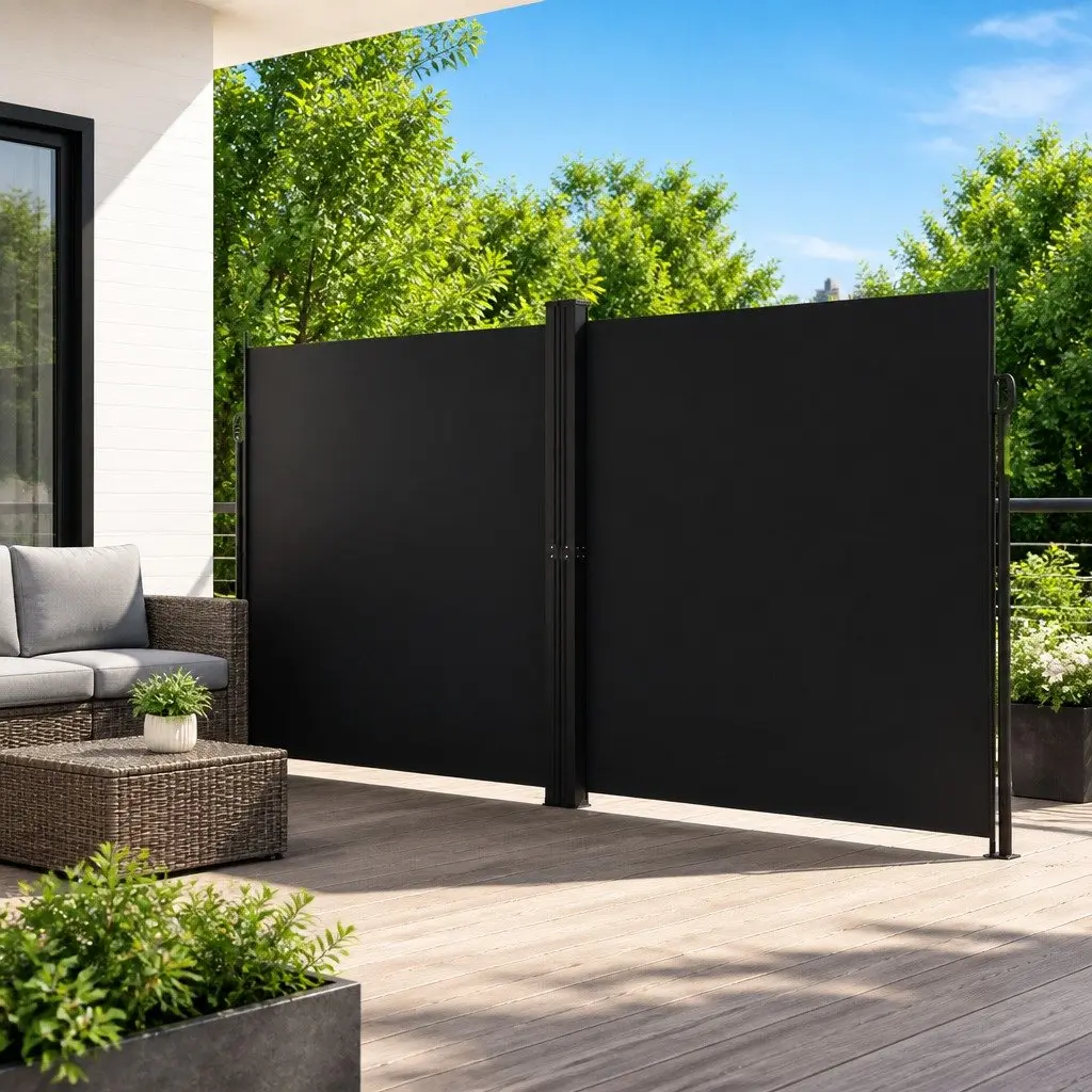 Retractable Side Awning Garden Privacy Screen 200x1000 cm Black
