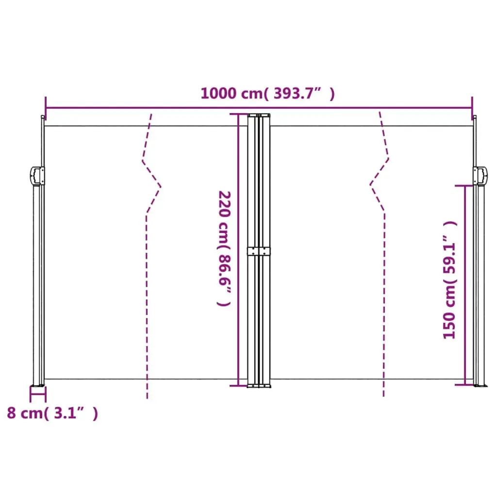 Retractable Side Awning Privacy Screen Outdoor Garden Patio Balcony 220 x 1000 cm Black