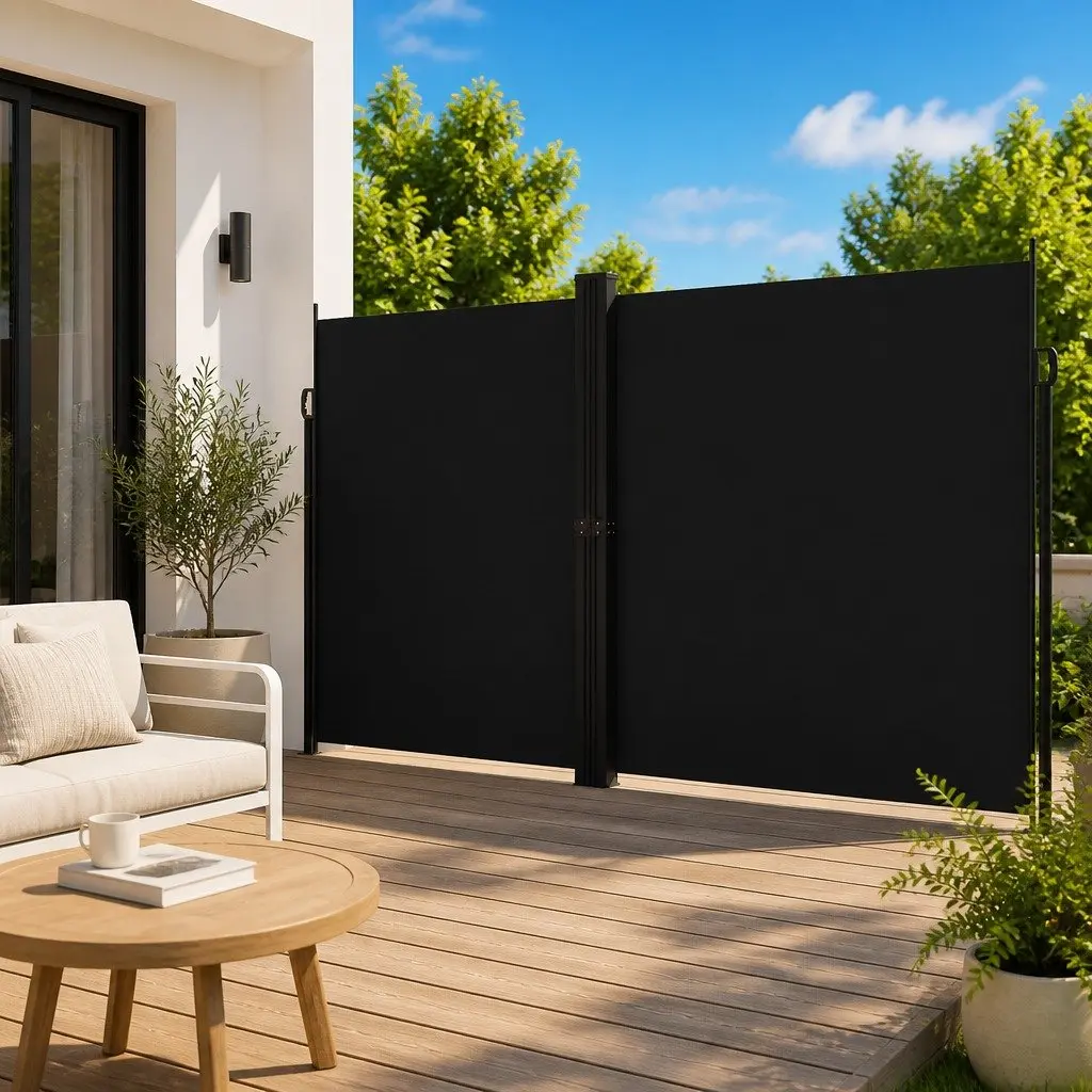 Retractable Side Awning Screen Privacy Shade Panel 220x1200cm Black Garden Patio