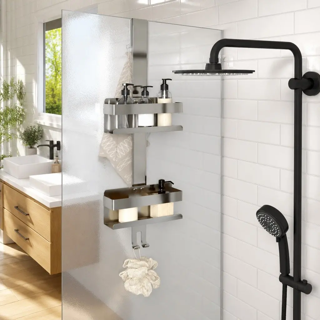 Hanging Shower Caddy Bathroom Storage Organizer Silver