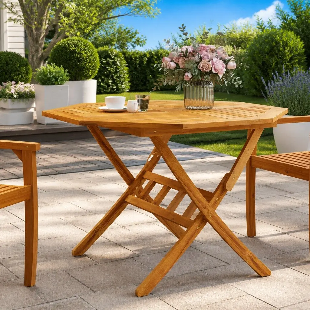 Brown Folding Garden Table with Rustic Charm