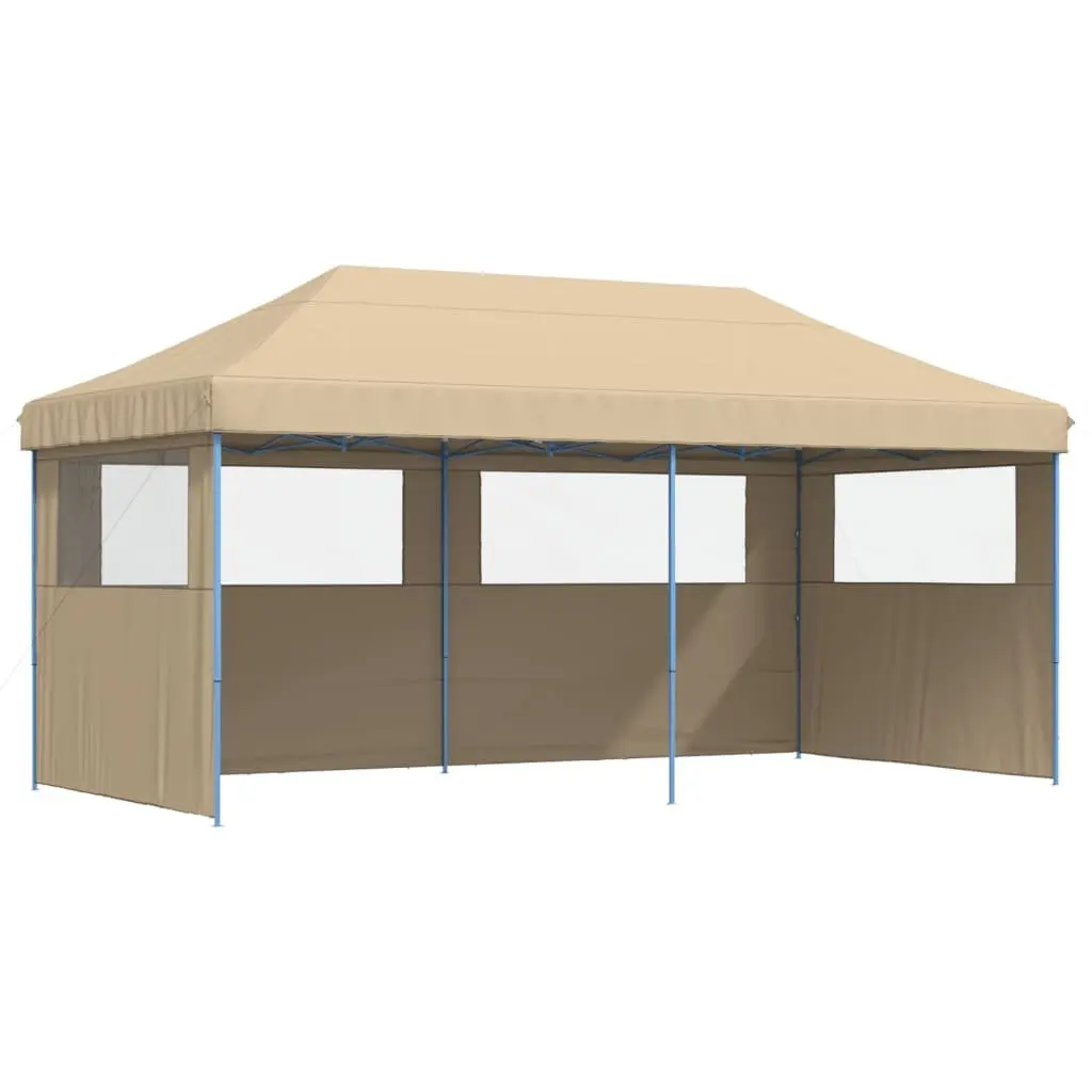 Foldable Party Tent Pop-Up Outdoor Garden Gazebo 3 Sidewalls Beige