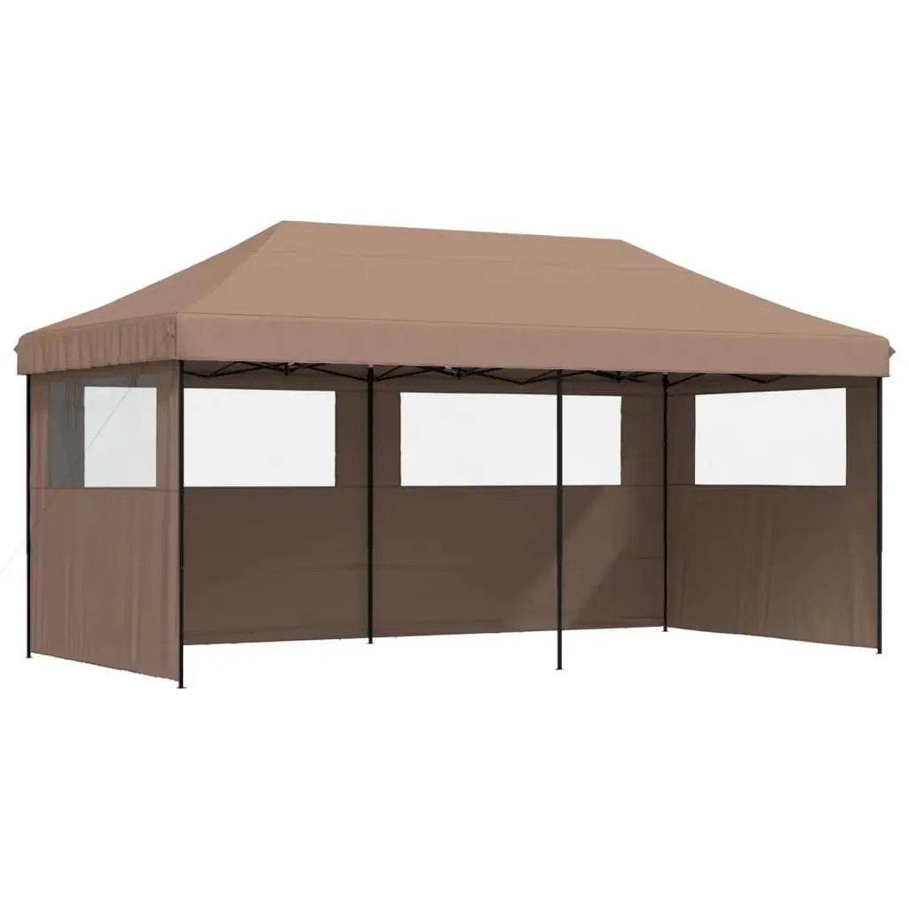 Foldable Pop-Up Party Tent Outdoor Gazebo Canopy 3 Sidewalls Brown