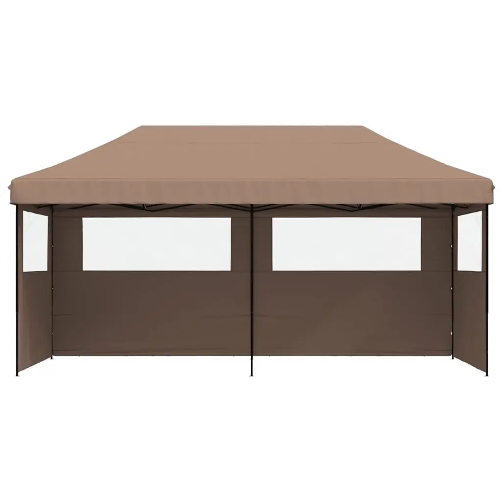 Foldable Pop-Up Party Tent Outdoor Gazebo Canopy 3 Sidewalls Brown