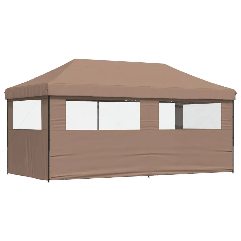 Foldable Pop-Up Party Tent Outdoor Gazebo Canopy 3 Sidewalls Brown
