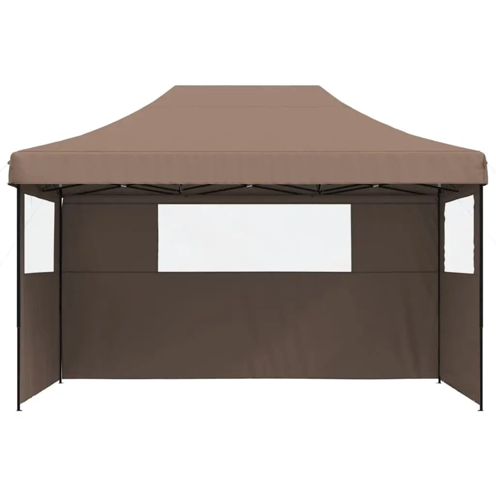 Foldable Pop-Up Party Tent Outdoor Gazebo 3 Sidewalls Brown