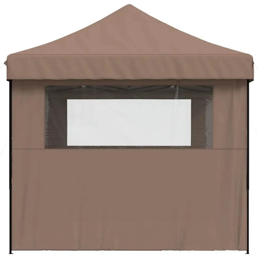 Foldable Pop-Up Party Tent Outdoor Gazebo 3 Sidewalls Brown