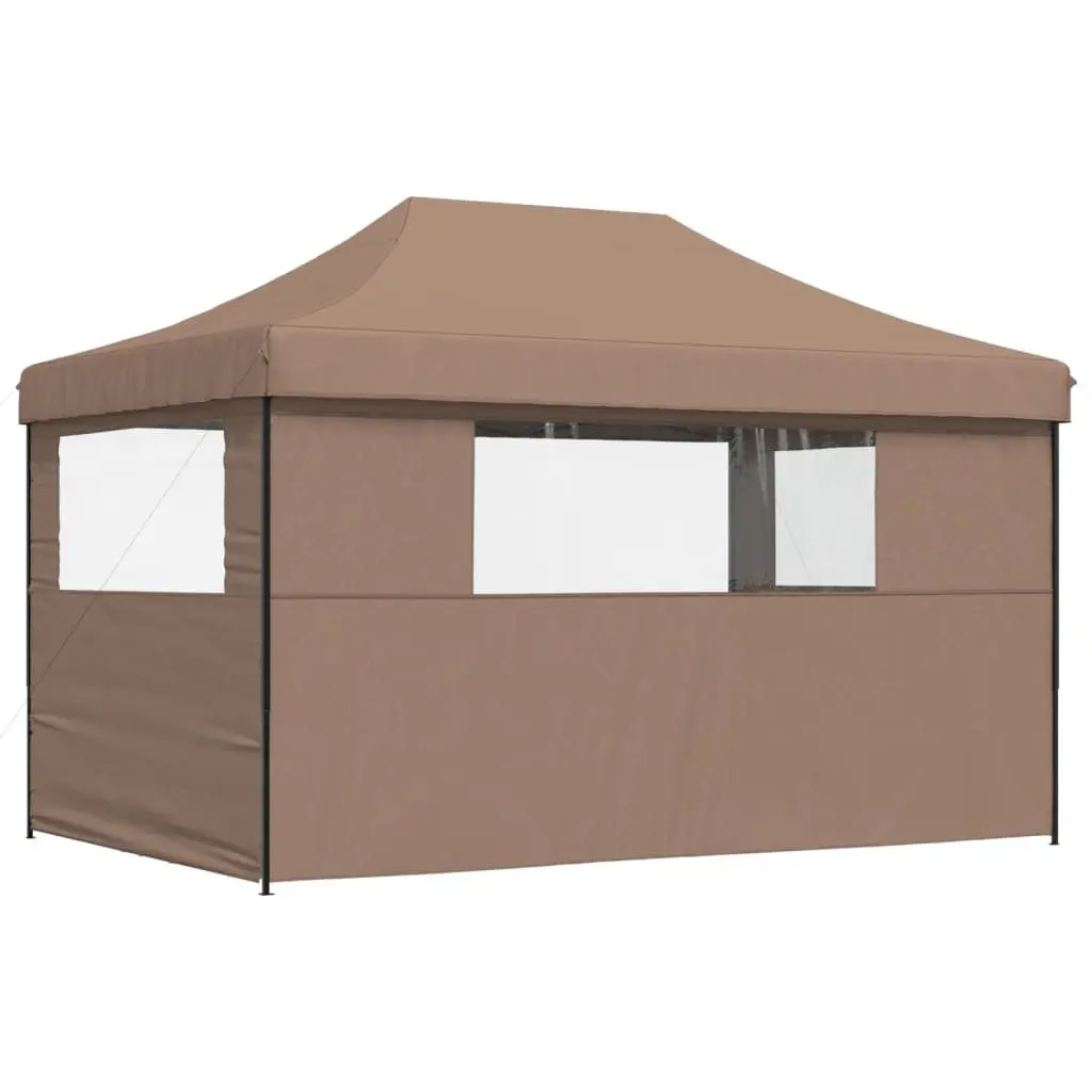 Foldable Pop-Up Party Tent Outdoor Gazebo 3 Sidewalls Brown