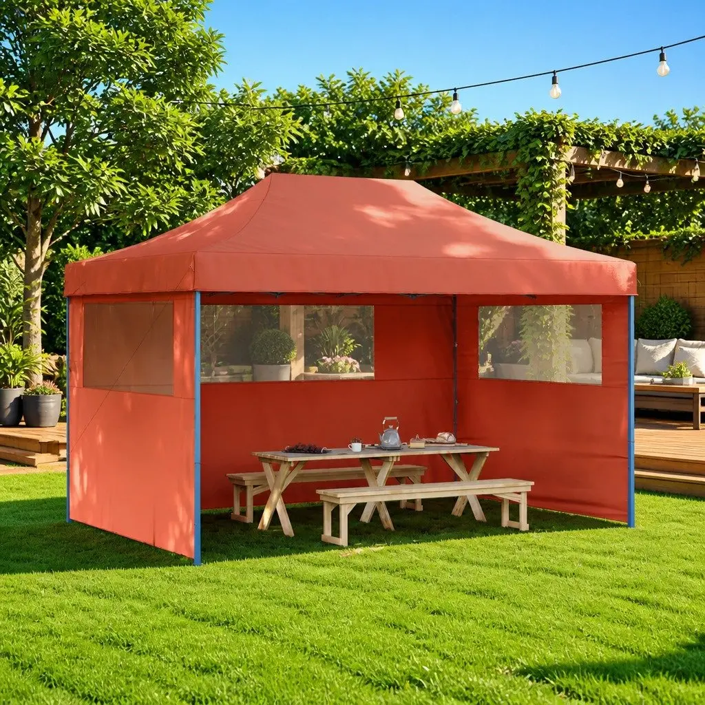 Pop-Up Party Tent Outdoor Gazebo 3 Sidewalls Orange