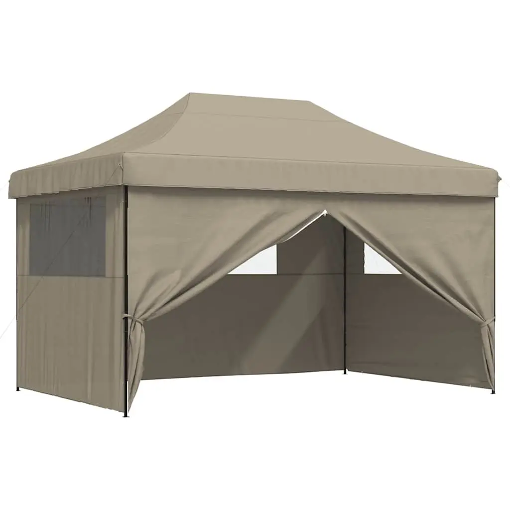 Foldable Pop-Up Party Tent Outdoor Event Gazebo 4 Sidewalls Clear Windows Taupe