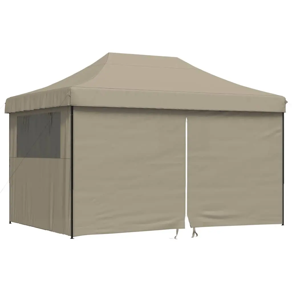 Foldable Pop-Up Party Tent Outdoor Event Gazebo 4 Sidewalls Clear Windows Taupe