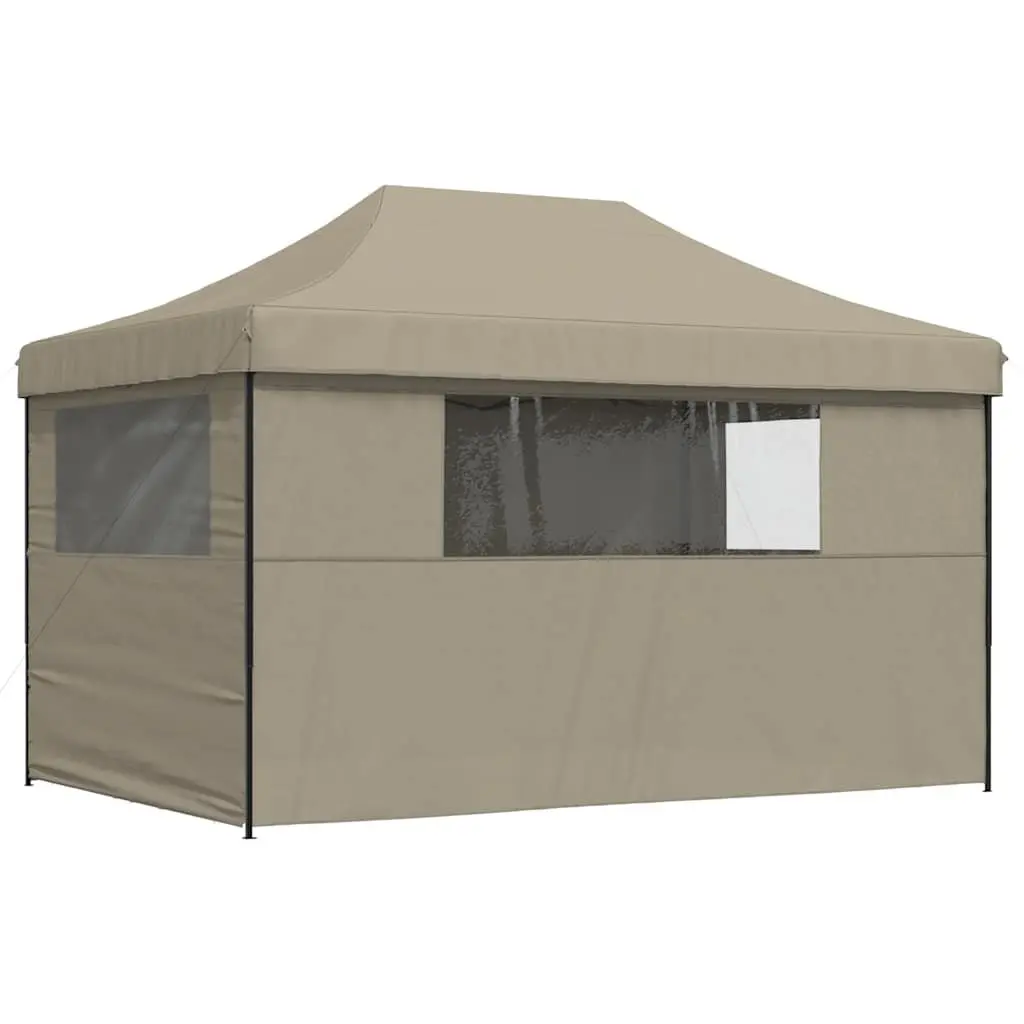 Foldable Pop-Up Party Tent Outdoor Event Gazebo 4 Sidewalls Clear Windows Taupe